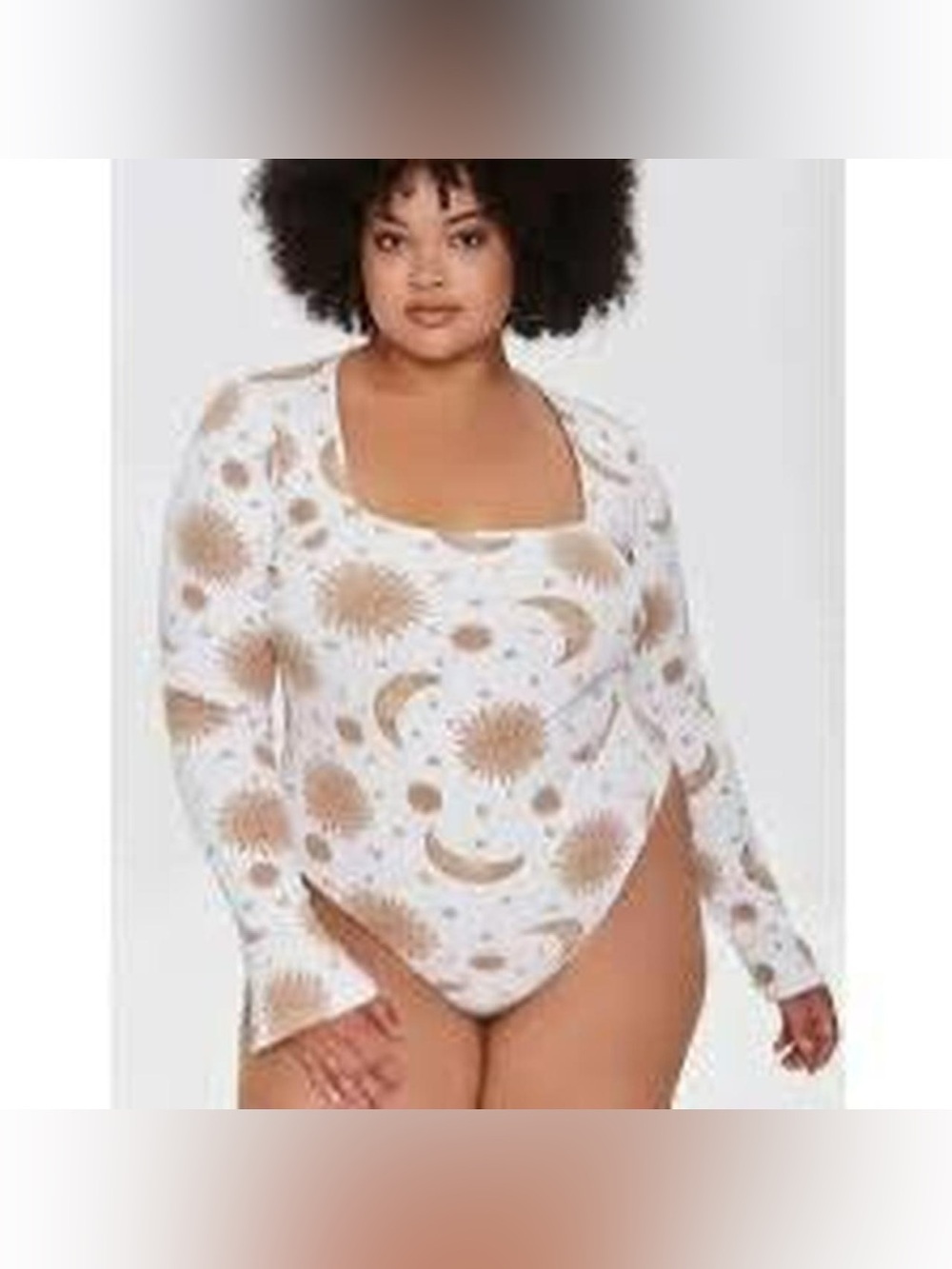 Forever 21 White Bodysuit with Gold Sun & Moon Print